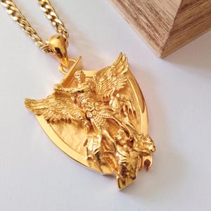 Yellow Gold St Michael Archangel Pendant | Handcrafted Silver 925 St Michael Archangel | Men's Silver 925 St Michael Archangel Pendant