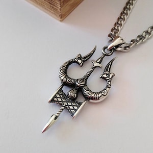 Oxidized Silver 925 Shiva Trident Pendant | Handcrafted Aged Sterling Silver Trident Necklace | Women Shiva Trident Pendant | Men&#39;s Trident