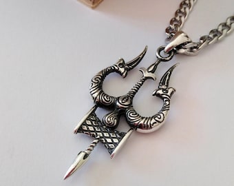 Oxidized Silver 925 Shiva Trident Pendant | Handcrafted Aged Sterling Silver Trident Necklace | Women Shiva Trident Pendant | Men's Trident