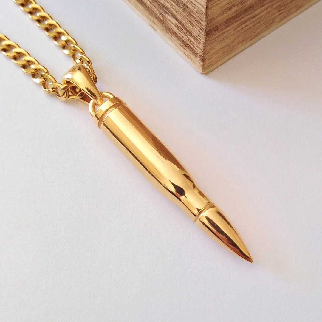 Gold Rifle Bullet String Gold Plated Bullet Pendant | Silver 925 Handcrafted Bullet Necklace ...