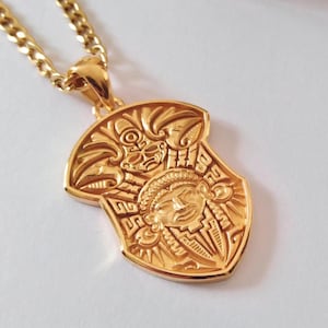 Gold Maya Pendant | Handmade Silver 925 Ancient Maya Pendant | Men&#39;s Sterling Silver Maya Pendant | Women&#39;s Rose Gold Plated Maya Necklace