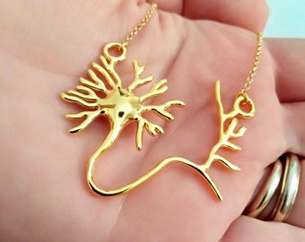 24K Gold Neuron Pendant, Silver 925 Handmade Neuron Necklace, Rose Gold Neuron Pendant, Sterling Silver Neuron Pendant, Gold Neuron Necklace