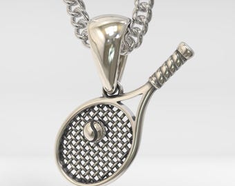 Oxidized Silver 925 Tennis Racket Pendant | Handcrafted Silver Tennis Racket Pendant | Unisex Tennis Racket Pendant | Tennis Racket Pendant