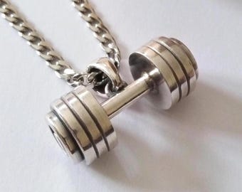 Handcrafted Solid Silver 925 Barbell Pendant | Workout Jewelry | Oxidized Silver Fitness Pendant | Dumbbell Necklace | Weightlifter Pendant