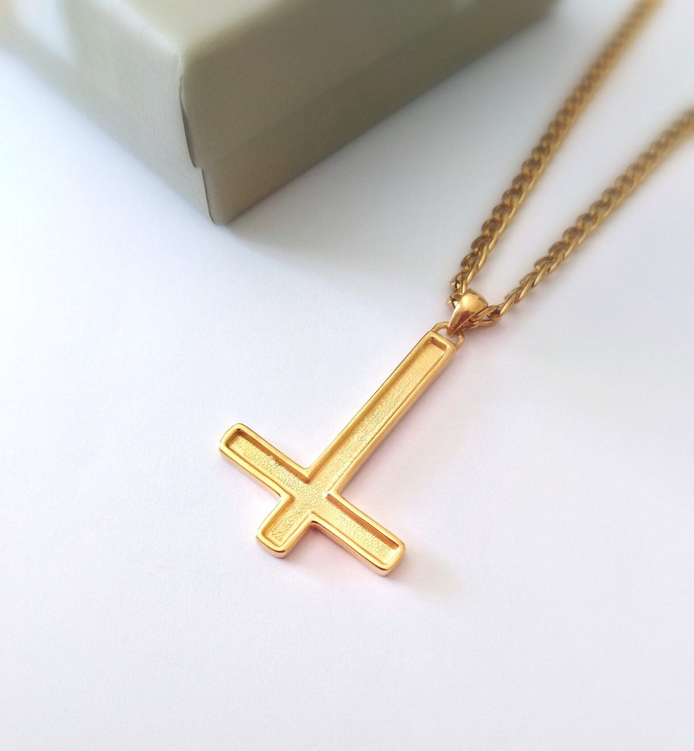 Gold Inverted Cross Pendant Sterling 