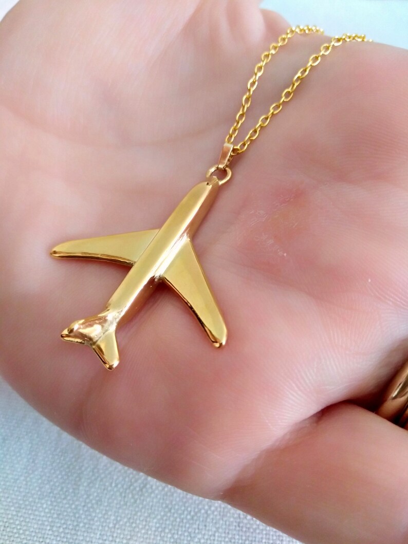 18K Gold Airplane Pendant Sterling Silver Airplane Pendant Etsy