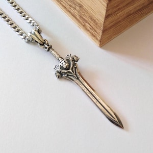 Aged Silver Lion Sword Pendant | Silver Sword Necklace | Sword Pendant | Silver Necklace | Men Lion Necklace | Men&#39;s Silver 925 Lion Pendant