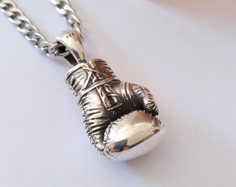 Oxidized Sterling Silver Boxing Glove Pendant | Handcrafted Aged Silver 925 Boxing Glove Necklace | Men Boxing Glove Pendant | Boxing Glove