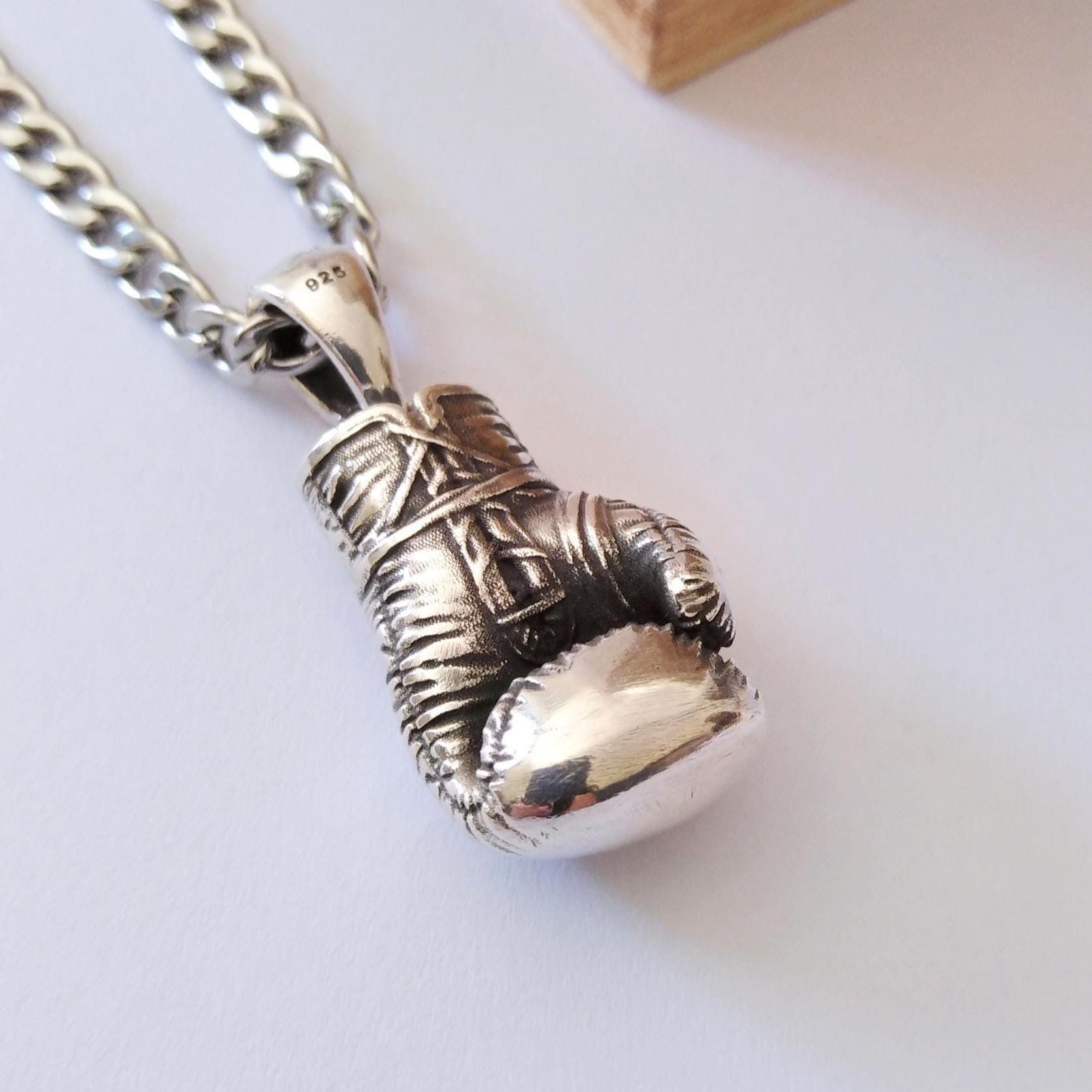 Jewellery Boxing Pendant Chain Oxidized Sterling Silver Boxing