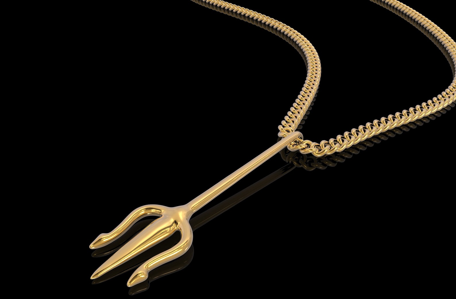 24K Gold Trident Pendant Gold Trident Necklace Silver Etsy