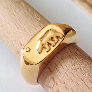Yellow Gold Polar Bear Ring | Handcrafted Silver 925 Bear Ring | Gold Bear Signet Ring | Men&#39;s Polar Bear Ring | Women&#39;s Polar Bear Ring