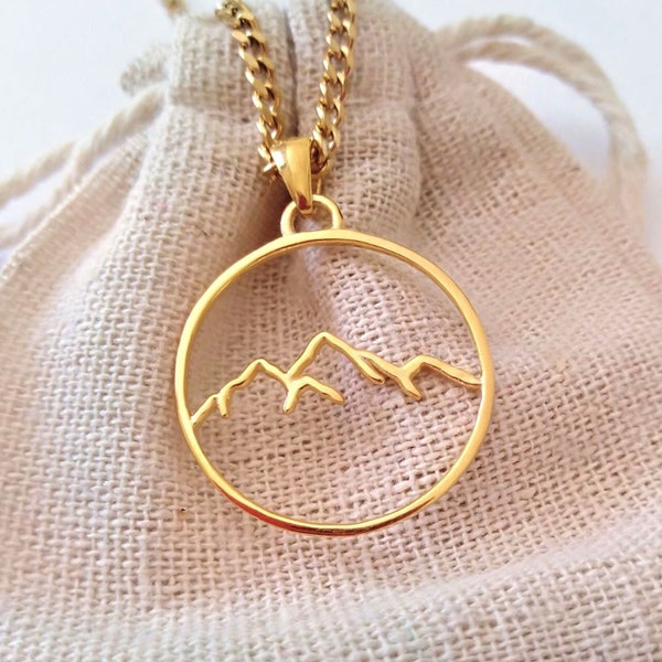 Gold Mountains Pendant, Silver Mountain Necklace, Silver 925 Mountain Pendant, Mountain Necklace, Women's Gold Necklace, Traveller's Pendant