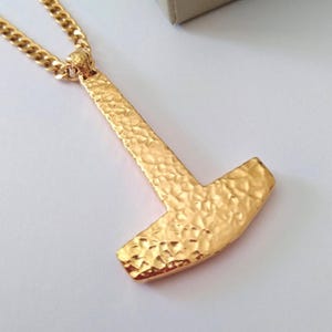 Yellow Gold Hammered Mjölnir Pendant | Handcrafted Silver 925 Forged Mjölnir Pendant | Mjolnir Viking Hammer | Silver 925 Mjölnir Pendant
