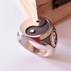 Aged Silver 925 Yin Yang Ring, Men's Handmade Yin-Yang Ring, Men's Silver Yin-Yang Signet Ring, Yin-Yang Jewelry, Women Silver Yin Yang Ring image 3