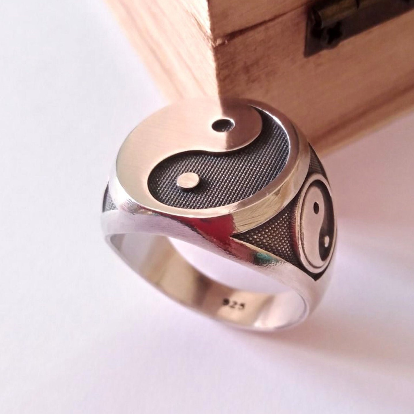 Oxidized Silver 925 Yin Yang Ring | Handcrafted Aged Sterling Silver ...