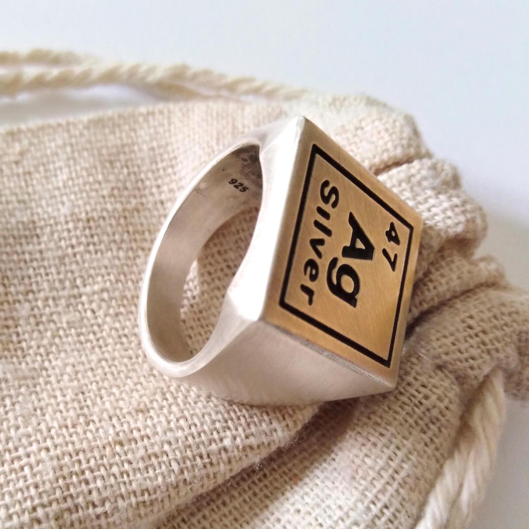 Oxidized Silver 925 Ag Silver Element Symbol Ring | Handcrafted