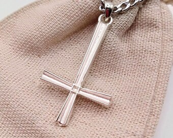 Gold Inverted Cross Pendant, Sterling Silver Inverted Cross Gold Inverted Cross Pendant, Sterling Silver Inverted Cross