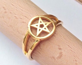 Gold Pentagram Ring, Men's Silver 925 Pentagram Ring, Pentacle Jewelry, Women's Rose Gold Pentagram Ring, Pentagram Ring, Men's Gold Ring