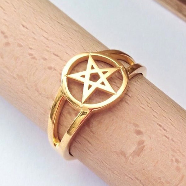 Gold Pentagram Ring, Men's Silver 925 Pentagram Ring, Pentacle Jewelry, Women's Rose Gold Pentagram Ring, Pentagram Ring, Men's Gold Ring