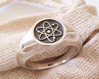 Oxidized Silver 925 Atom Ring | Handcrafted Silver 925 Atom Ring | Men's Atom Signet Ring | Women's Atom Ring | Atom Ring | Science Ring