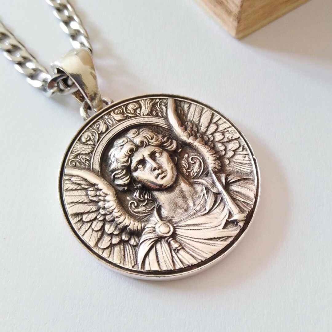 Oxidized Silver 925 St Michael Archangel Pendant | Handcrafted Sterling ...
