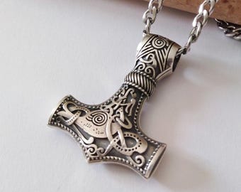 Oxidized Silver 925 Mjolnir Pendant | Handcrafted Aged Silver 925 Hammer of Thor Necklace | Men's Mjolnir Pendant | Silver Mjolnir Pendant