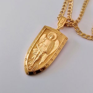 Gold St Michael Archangel Pendant | Silver St Michael Archangel Necklace | Gold St Michael Archangel Pendant | Men's Gold Archangel Pendant