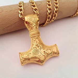 Yellow Gold Hammer of Thor Pendant | Sterling Silver Handmade Mjölnir Pendant | Gold Mjolnir Viking Hammer | Sterling Silver Mjölnir Pendant