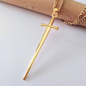 Yellow Gold Sword Pendant | Handctafted Silver 925 Sword Necklace | Sword Pendant | Gold Sword Pendant | Men&#39;s Silver 925 Sword Pendant