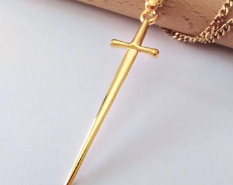 Yellow Gold Plated Sword Pendant | Handctafted Silver 925 Sword Necklace | Sword Pendant | Sword Pendant | Men's Silver 925 Sword Pendant