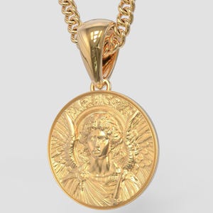 Gold St Michael Archangel Pendant | Handcrafted Sterling Silver St Michael Archangel Necklace | Men's Gold  St Michael Archangel Pendant