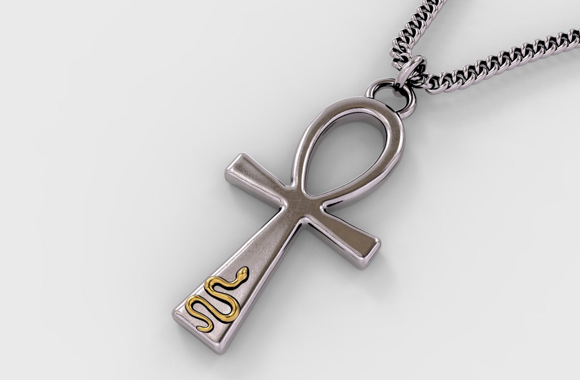 24K Gold Ankh Cross Pendant with Snake Silver Ankh Cross | Etsy