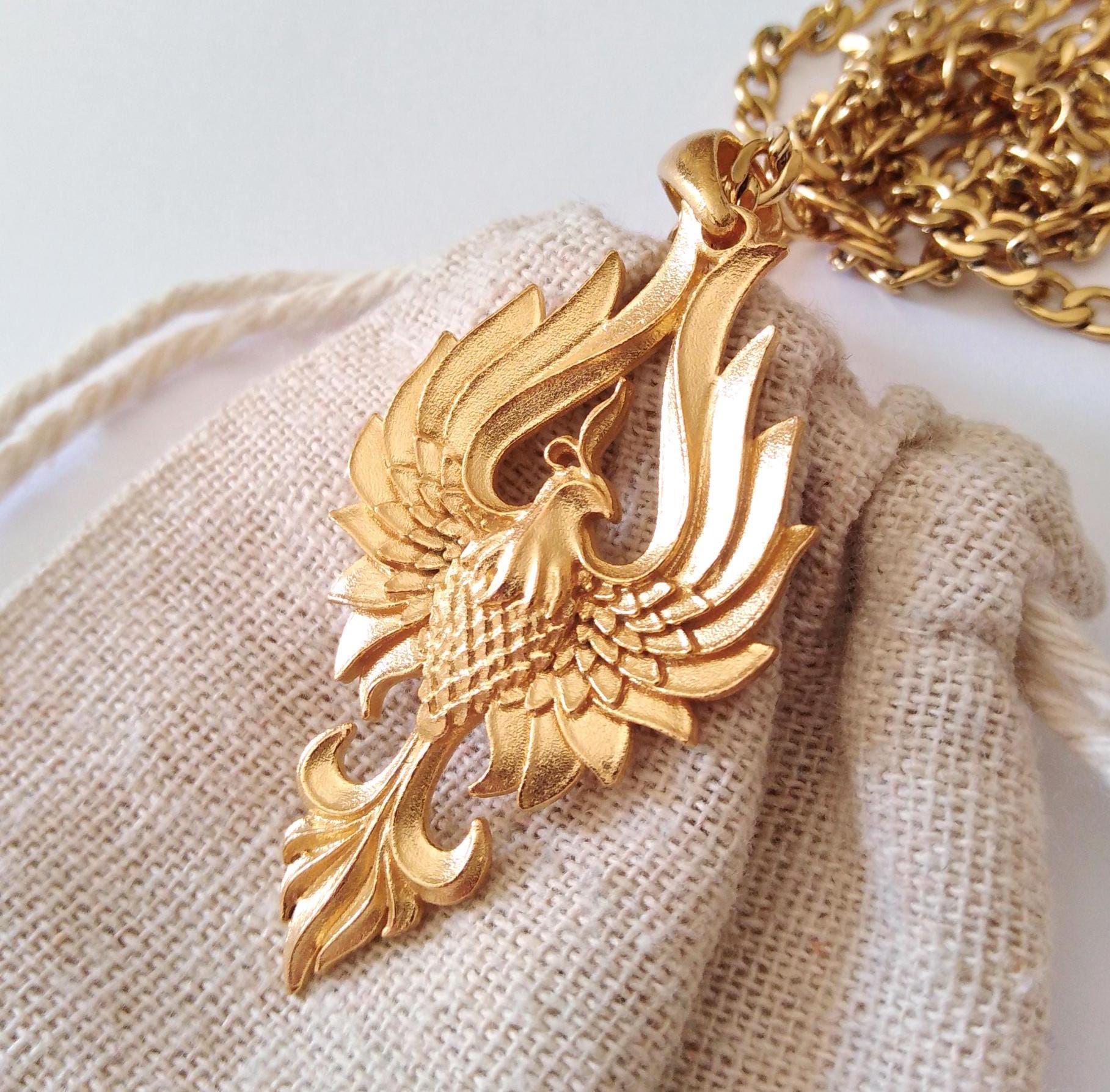 Gold Phoenix Pendant | Sterling Silver Phoenix Necklace