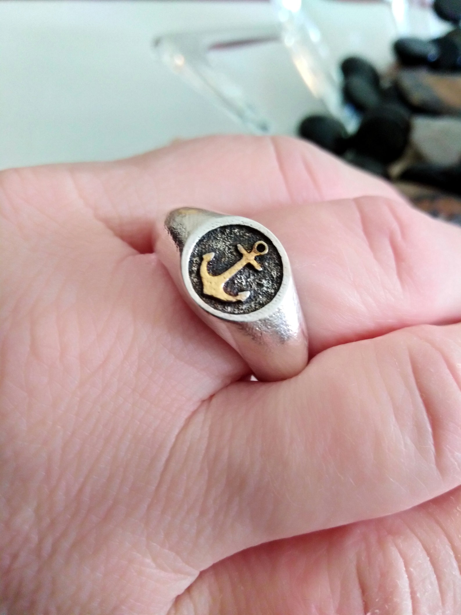 Gold Anchor Ring Nautical Jewelry Gift for Him Mens Etsy