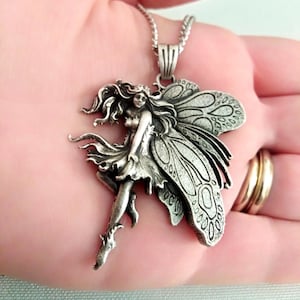 Aged Silver 925 Fairy Pendant, Sterling Silver Fairy Pendant, Women's Pendant, Women's Silver Fairy Necklace, Women's Silver Fairy Pendant