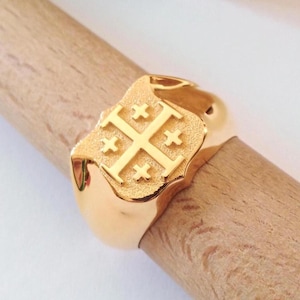 Gelbgold Jerusalem Kreuz Ring | Handgefertigte Silber 925 Jerusalem Kreuz Ring | Herren Jerusalem Kreuz Ring | Frauen Silber 925 Kreuz Ring