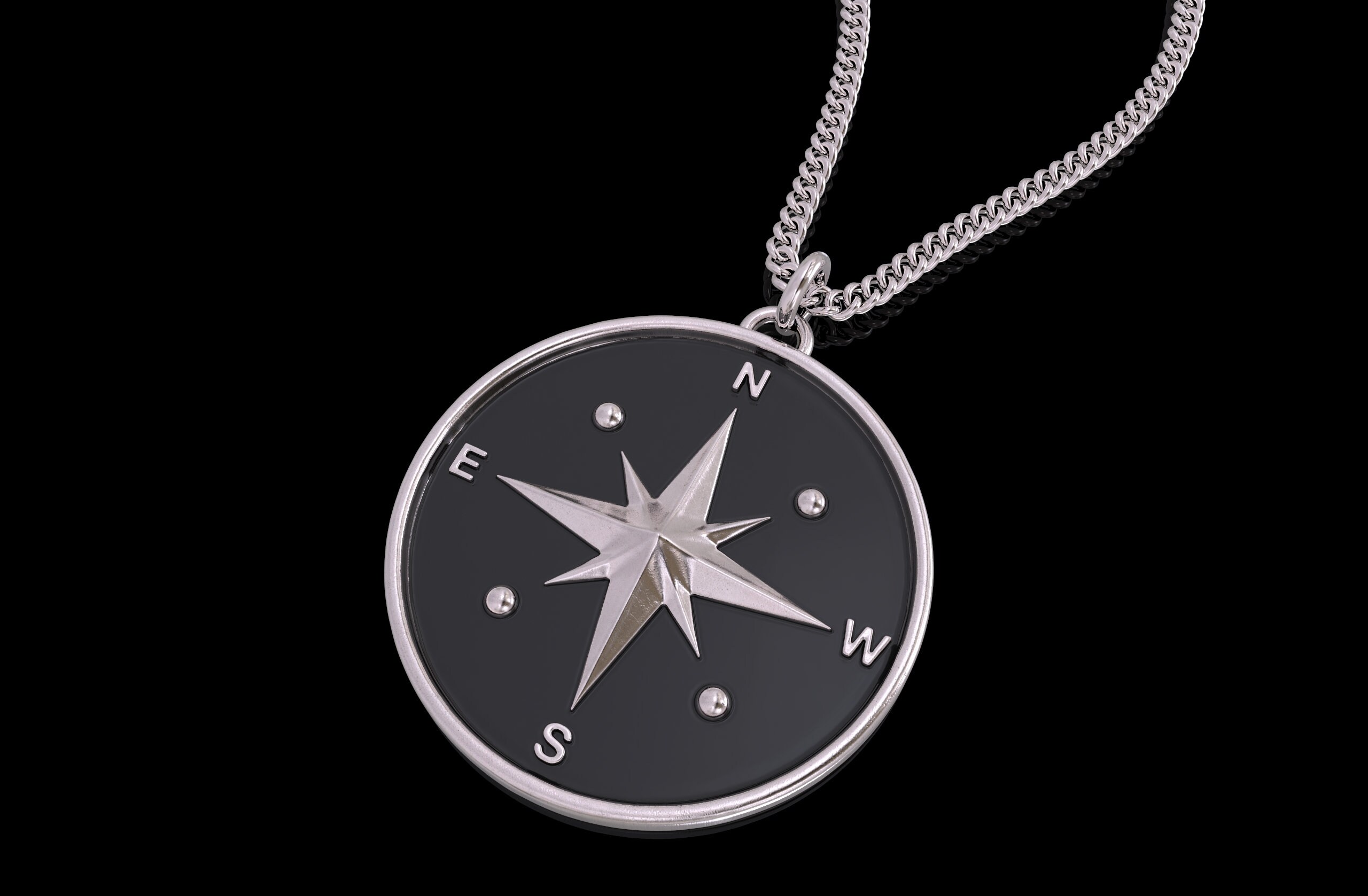 24K Gold Compass Pendant Sterling Silver Compass Pendant Etsy