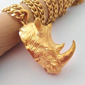 Yellow Gold Rhino Pendant | Handcrafted Silver Rhino Necklace | Silver 925 Rhino Pendant | Gold Rhino Pendant | Men's Gold Rhino Necklace