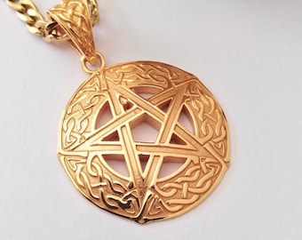 Yellow Gold Plated Pentagram Pendant | Sterling Silver Celtic Pentacle Pendant | Women's Pentagram Jewelry | Men's Pentagram Necklace
