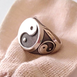 Aged Silver 925 Yin Yang Ring, Men's Handmade Yin-Yang Ring, Men's Silver Yin-Yang Signet Ring, Yin-Yang Jewelry, Women Silver Yin Yang Ring image 7