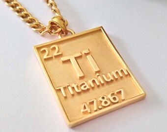Yellow Gold Plated Titanium Element Pendant | Titanium Element Pendant | Women's Titanium Element Pendant | Periodic Table Science Pendant