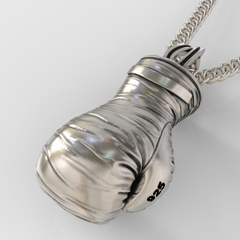 Oxidized Silver 925 Boxing Glove Pendant Silver 925 Box Glove Necklace