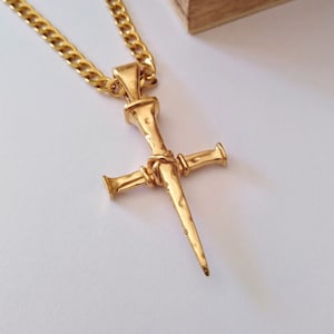 Gold Plated Cross Nails Pendant | Handmade Silver 925 Cross Nails Necklace | Men's Cross Nails Cross Pendant | Women's Cross Nails Pendant