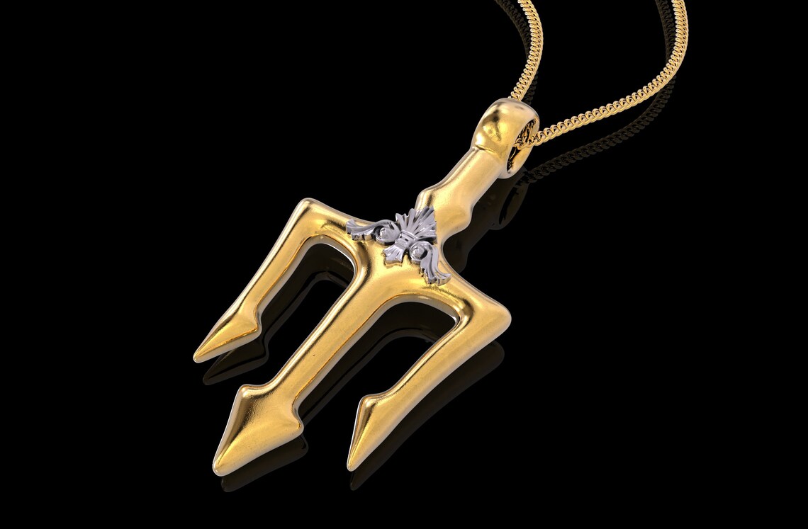 24K Gold Trident Pendant Trident Necklace Silver 925 Etsy