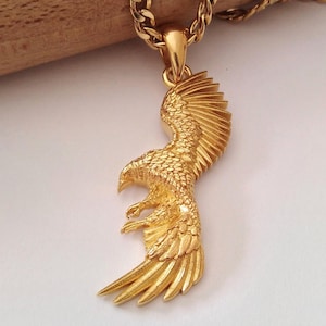 Gold Eagle Pendant | Sterling Silver Descending Eagle Necklace | Men's Sterling Silver Eagle Necklace | Women's Gold Plated Eagle Pendant