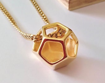 Gold Plated Dodecahedron Pendant | Handcrafted Silver 925 Dodecahedron Necklace | Platonic Solids | Solid Sterling Silver Geometric Pendant