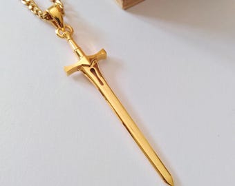 Yellow Gold Plated Sword Pendant | Silver 925 Sword Necklace | Men's Silver 925 Sword Pendant | Women's Sword Pendant | Men's Sword Pendant