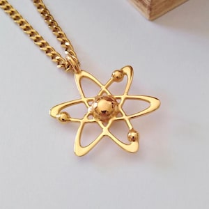 Yellow Gold Atom Pendant | Handmade Sterling Silver Atom Necklace | Science Jewelry | Gold Atom Pendant | Men&#39;s Yellow Gold Atom Pendant