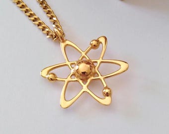 イエローゴールドメッキ アトムペンダント | ハンドメイドシルバー925 アトムネックレス | メンズシルバー925 アトムネックレス | レディースアトムペンダント | サイエンスジュエリー
