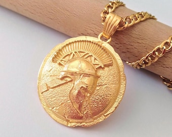 Yellow Gold Plated Spartan Shield Pendant | Hancrafted Silver 925 Spartan Shield Necklace | Spartan Jewelry | Plated Brass Spartan Shield